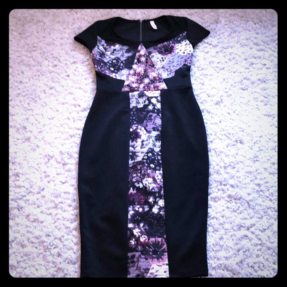 Midi dress with pattern block design